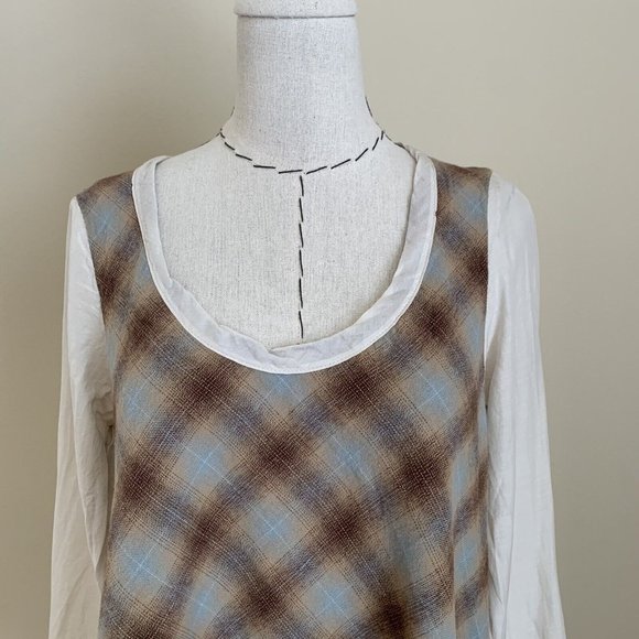 CP Shades Plaid M Cotton Silk Pullover Tunic Top Blouse Size XS Lagenlook Boho - Picture 2 of 10